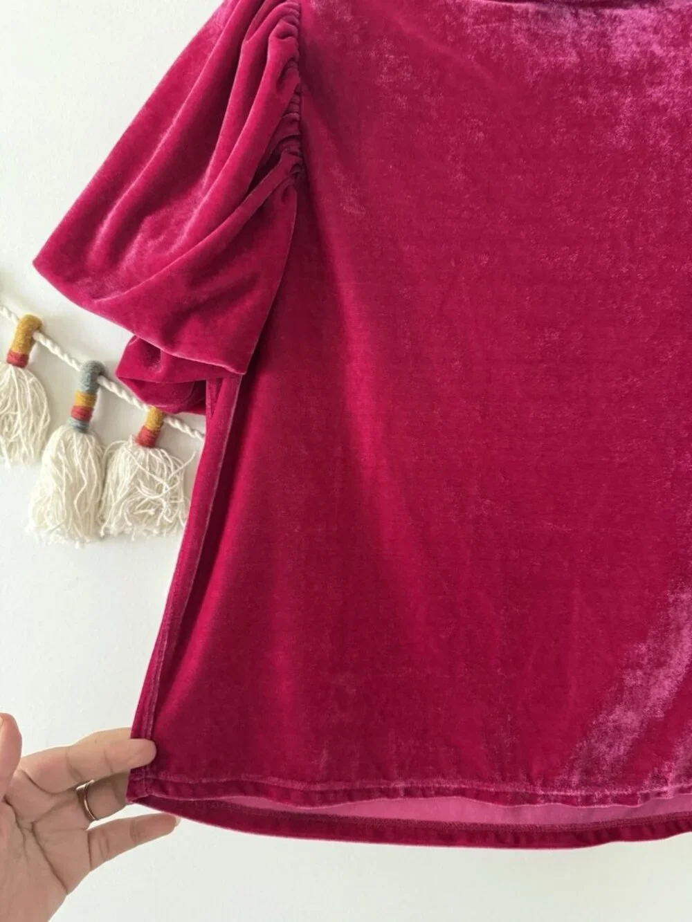 Free People Claudia Pink Velvet Puff Sleeve Mock Neck Top Glam Feminine Coquette
